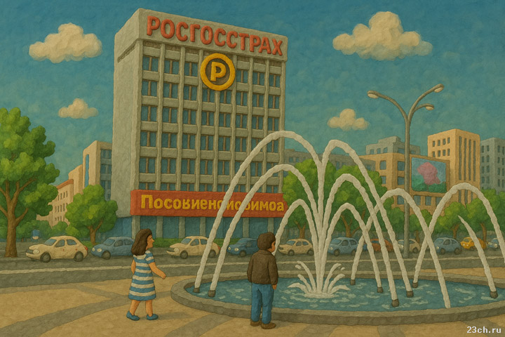 Здание с часами, Росгосстрах, фонтан на Театральной площади